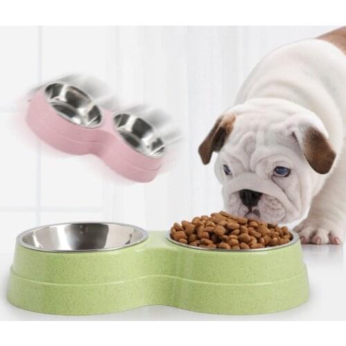 Pet Dog Duble Bowl Kitten Food Water Drinking Feefer For Small Dogs Cats Dish Feeder Stainless Steel Feeding Bowls Pet Supplies