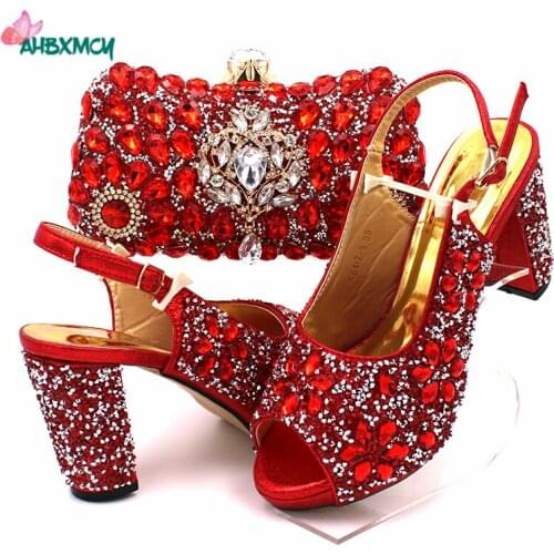 Peep Toe New Arrivals Fashionable Nigerian Women Shoes and Bag Set in Red Color Sweet Italian Ladies Shoes Matching Bag for Part