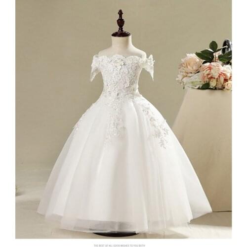 Beaded Appliques Girls Dresses Kids Formal Birthday Party Dress For Wedding Lace Princess Gown Flower Girl First Communion Dress
