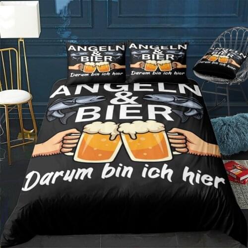 Angeln und Bier Quilt Cover Pillowcase 3Piece Comforter Bedding Set With Pillow Case Single Double Duvet Cover Home Decora