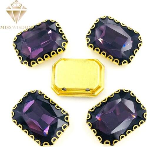 8X10/10X14/13x18mm sew on rhinestones Deep purple Rectangle gold base lacy shape claw glass crystal rhinestones Diy accessories