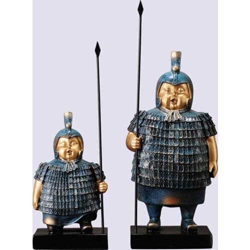 Retro Warrior Decoration Qin Terracotta Warrior sculpture Doll Cavalry Soldier Knights resin statue Home Decorations
