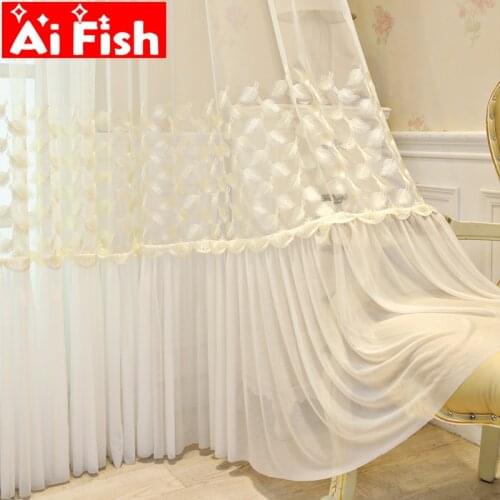 Luxury Feather Embroidered Tulle Curtains Window Screens for living room Pink Romantic Lace Balcony Gauze Decoration MY234#4