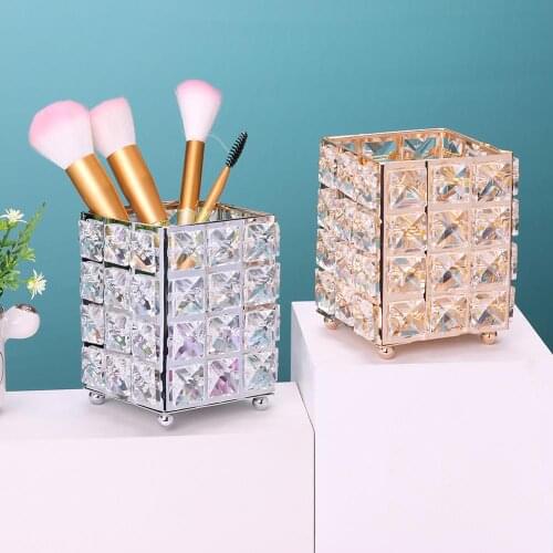 Luxury Crystal Metal Makeup Brush Holder Storage Tube Glitter Diamond Cosmetic Brushes Organizer Box Make Up Tools