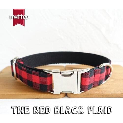 MUTTCO retailing grid handmade dog collar THE RED BLACK PLAID durable pet necklace collar for your house pet 5 sizes UDC074
