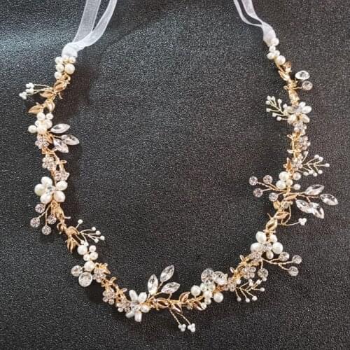 SLBRIDAL Handmade Golden Crystal Rhinestone Freshwater Pearls Wedding Hair accessories Hair Vine Bridal Headband Women Jewelry