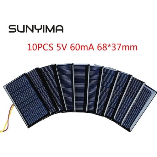 SUNYIMA 10Pcs 5V 60mA Poly Solar Panels Sun Power 68*37mm Mini Solar Cell Module for DIY Charging Battery Charger
