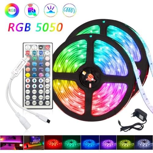 5m 10m 15m 20m LED Strip 5050 RGB Strip LED Light Waterproof Flexible Ribbon Stripe DC 12V RGB Diode Tape IR Controller Adapter