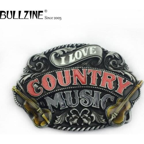 The Bullzine Country music belt buckle with pewter finish FP-02208 suitable for 4cm width snap on belt