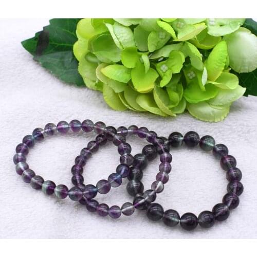 High Quality Natural Purple Blue Fluorite Cornucopia Smooth Round Finished Stretch Bracelets Beads 10mm
