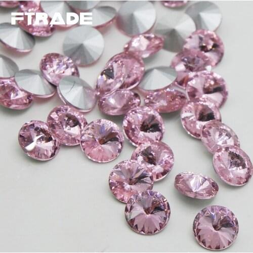 8mm 10mm 12mm 14mm 16mm 18mm Light Pink Color Round Rivoli Shape Point Back Glass Rhinestones Fancy Stone For Jewelry Making