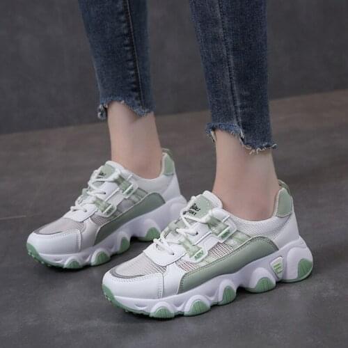 Womens Shoes Round Toe Women Vulcanized Shoes New Lightweight Casual Shoes Lace-up Breathable Mesh Sneakers Platform Shoes
