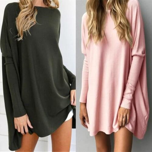 Women Irregular Solid Color T Shirt Lady Top Sexy Round Collar Long Batwing Sleeve ShirtSleeve Tops Casual Pullover