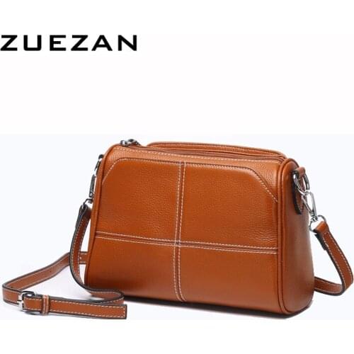 3 compartments, Women Genuine Leather Shoulder Bag, Female Casual 100% Natural Cowhide Cross-body Bags D003