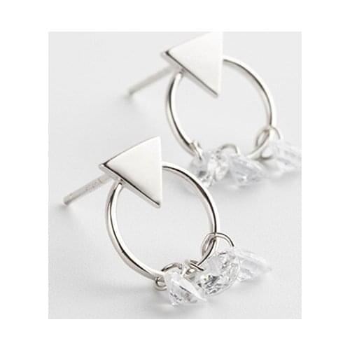 Pure 925 Sterling Silver Hoop Earrings For Women Korean Statement Cubic Zircon Stone Triangle Earring Fine Jewelry Wholesale