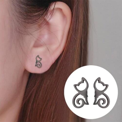 Female Stainless Steel Cat Earrings Lovely Kitten Jewelry Children Mini Cute Animal Pet Studs Children Day Gift