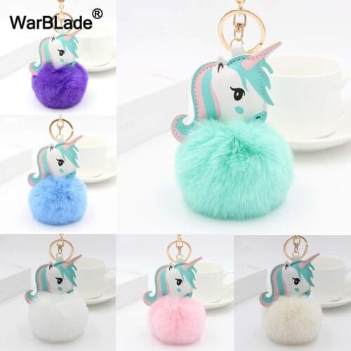 Pom Unicorn Keychain For Women Fur Ball Horse Key chain porte clef holder fluffy pompon Bag Car Key Ring llavero mujer chaveiros
