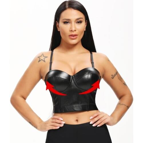 Women Plus Size Bra Corset Tops Wear Out Gothic Clothing Sexy Bodice Black Faux Leather Steampunk Bustier Fashion Corsage 6XL