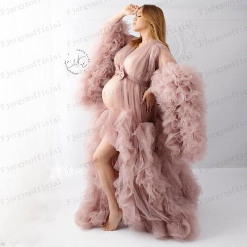 2021 Delicate Ruffles Tiered Bridal Robes Maternity Dresses Underwear & Sleepwears Evening Gowns Sexy Pregnancy Clothes