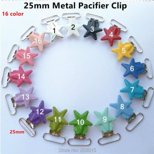 32pcs/lot 1'' 25mm star metal suspenders soothers holder clips for baby dummy pacifier Chain clips Lead Free