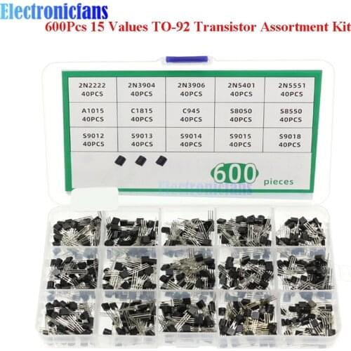 600Pcs 15 Values x 40 Pcs TO-92 Transistor Assortment Kit 2N2222 2N3904 2N3906 C945 S8050 S8550 S9014 S9013 PNP NPN Transistors