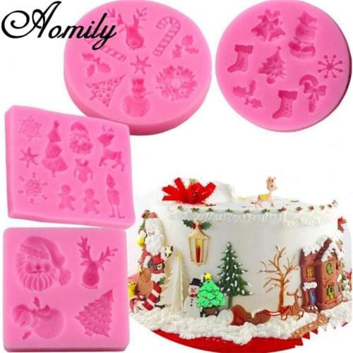 Amoliy Christmas Silicone Cake Mold Christmas Tree Snowflake Elk Socks Fondant Chocolate Mold Cake Decorating Tools Baking Mold