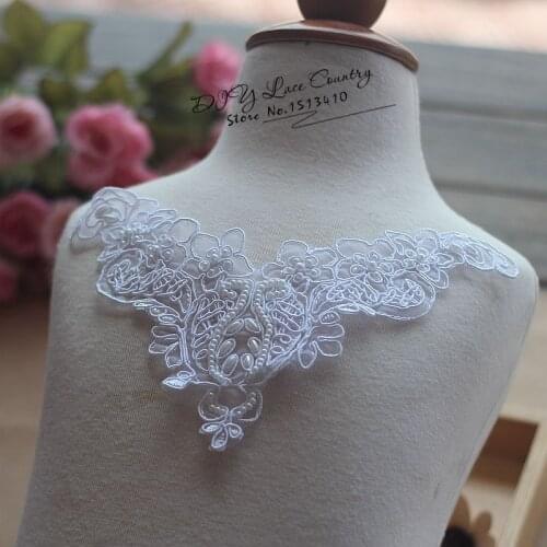 18*20cm(2pieces/lot) Off-White Sewing Bone Wedding Bridal Embroidered Lace Applique for Garment Decoration Lace patch