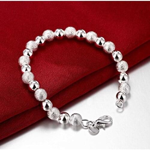High Quality 8MM Scrub Light Bead Bracelets 925 Sterling Silver Jewelry Beaded Bracelets for Women Party Gift