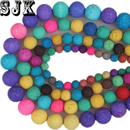 Natural Lava Stone Beads Colorful Volcanic Dyed Stone Round Loose Beads Spacer 6 8 10mm Diy Bracelet Jewelry Making