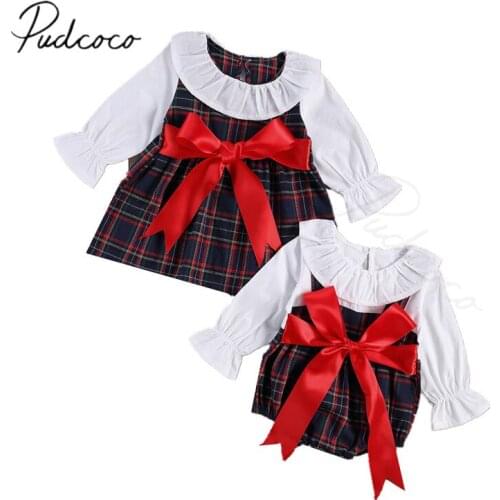 Infant Kids Baby Girls Christmas Sister Matching Clohtes Set Plaid Outfits Bowknot Jumpsuits Or Dresses
