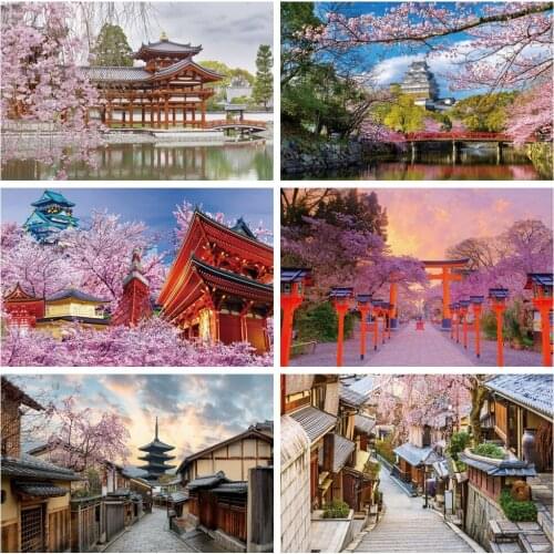 Yeele Japanese Shrine Natural Scenery Mount Fuji Cherry Blossoms Street Photography Backgrounds Backdrops For Photo Studio