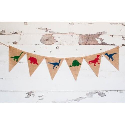 Customized Dinosaur Birthday flag burlap Banners baby shower nursery room sign party ladybug Buntings garlands Photo Prop