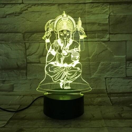 Indian Ganesha 3D Lamp Touch Remote Switch Color Changing Optic Fiber USB Night Light Bea Home Desk Decoration Indian Mythology