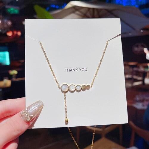 Korean version of tassel niche clavicle chain short titanium steel temperament simple necklace white mother-of-pearl pendant