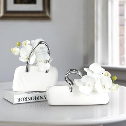 Creative Fashion Ladys Handbag Crafts Ceramic Vase With Flower Set Girl Bag Figurines Miniatures Wedding Gifts Home Decoration