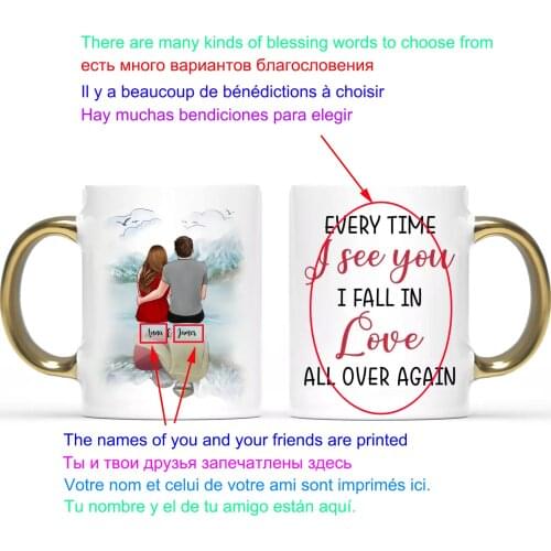 Creative Couple Personalized Mug Custom Made Coffee Cups Gift for Wife Husband DIY mugs Fall In Love All Over Again Drinkware