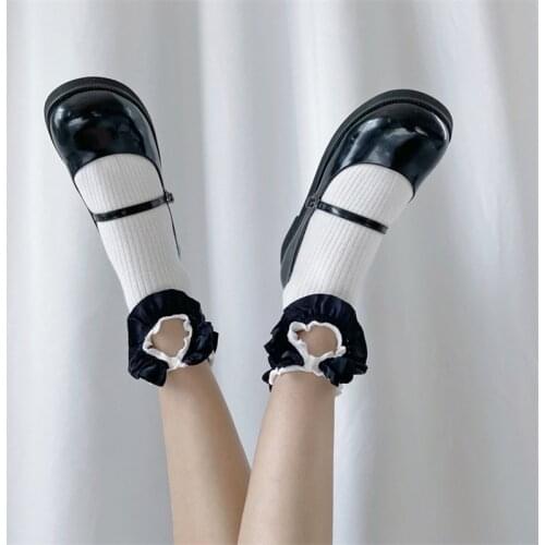 Lolita Ruffle Women Socks Hollow Cotton Socks Female Fashion Stripe Short Socks Ankle Girls Dress Calcetine Medias