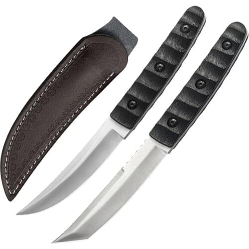 Mengoing Outdoor Survival Straight Knife TANTO Self-defense Short Knives Camping Tool with Nylon Sheath