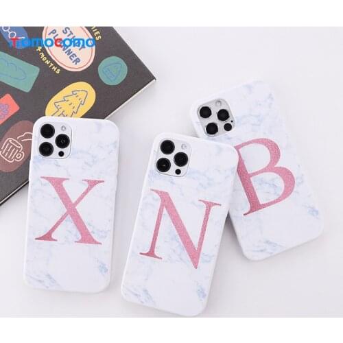 Initials Name A-Z Marble Texture Fashion Protection Phone Case For iPhone 11 12 Pro Max XR XS X 8 7 Plus Soft TPU Phone Coque