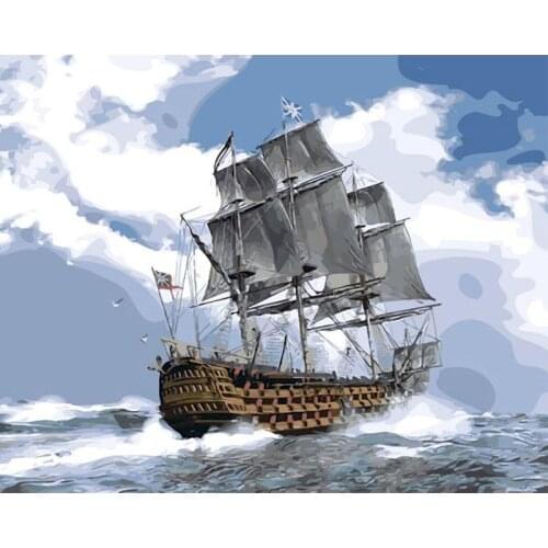 Sea sailing ship beautiful scenery hand-painted digital oil painting home personality decoration Painting Boat DIY gift