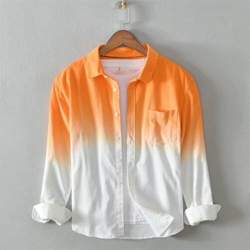 2021 Mens Autumn New Mens Casual Corduroy Long-Sleeved Shirt Fashion Gradient Color