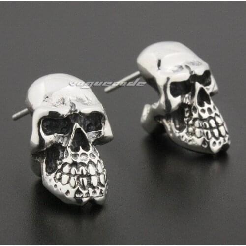 925 Sterling Silver Skull Mens Biker Rocker Stud Earring 8R020