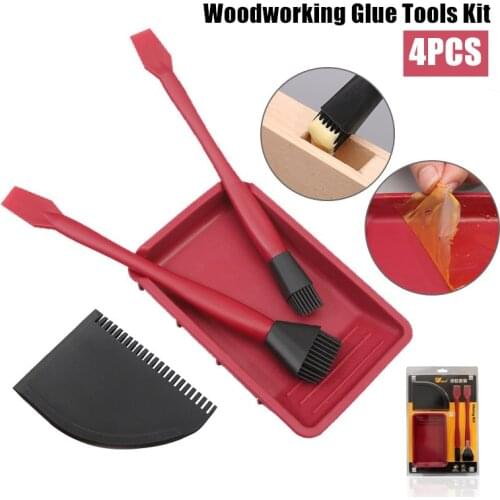 4PCS Soft Silicone Woodworking Glue Tools Kit Wide Brush Narrow Brush Thin Blade Shovel Flat Scraper Glue Tray Wood Gluing