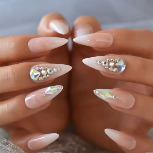 Nude Color High Quality Fake nail tips Stiletto Shape Long French Artificial false nails Stone surface