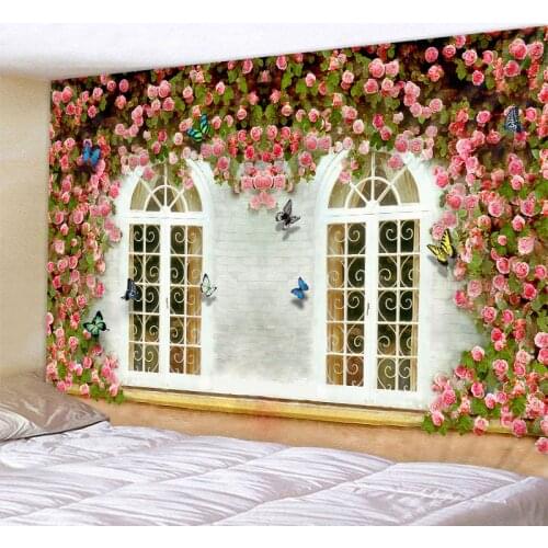 Flower Vine On The Window Print Wall Tapestry Cheap Hippie Wall Hanging Art Carpet Bohemian Decorative Living Room Big Blanket