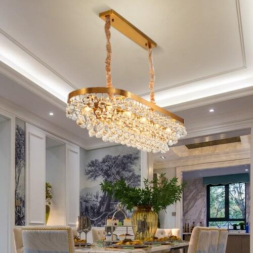New Modern Gold Crystal Chandelier For Dining Room Interior Lighting High Quality Rectangle LED Suspension Wire Lamps