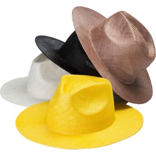 202107-hh5158A new summer handmade natural fine sisal linen solid fedoras cap men women panama jazz hat