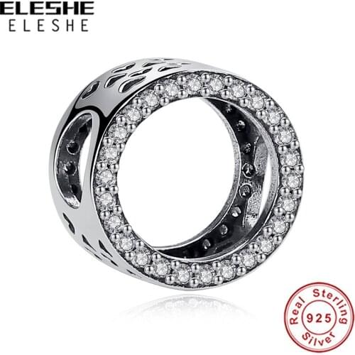 New 925 Sterling Silver Bead Cubic Zirconia Forever Circle Round Charm Fit Panddora Charms Silver 925 Original Bracelet Jewelry