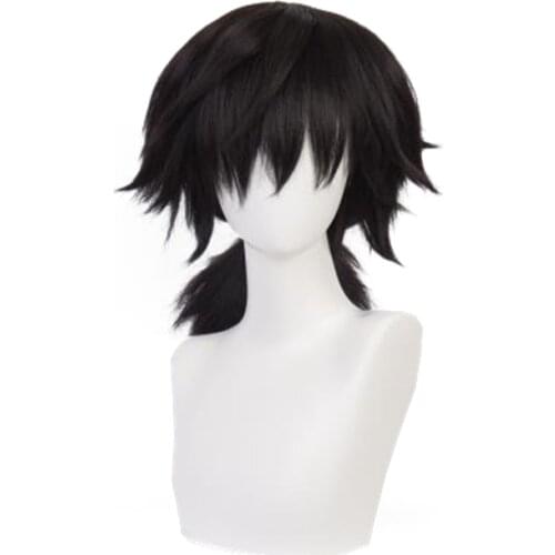 Demon Slayer Kimetsu no Yaiba Tomioka Giyuu Black Ponytail Wig Cosplay Costume Men Women Heat Resistant Synthetic Hair Wigs