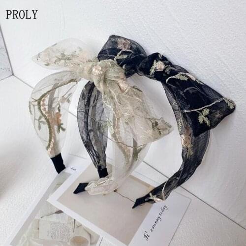 PROLY New Fashion Summer Headband For Women Fresh Casual Lace Flower Hairband Big Bowknot Turban Top Quality Hair Accessories